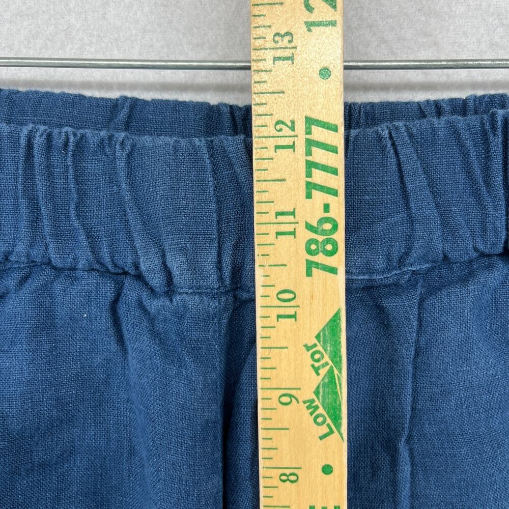 LINEN FOX Pants M Mara Linen Trouser Tapered High Rise Elastic Waist Ankle Blue - Picture 9 of 12